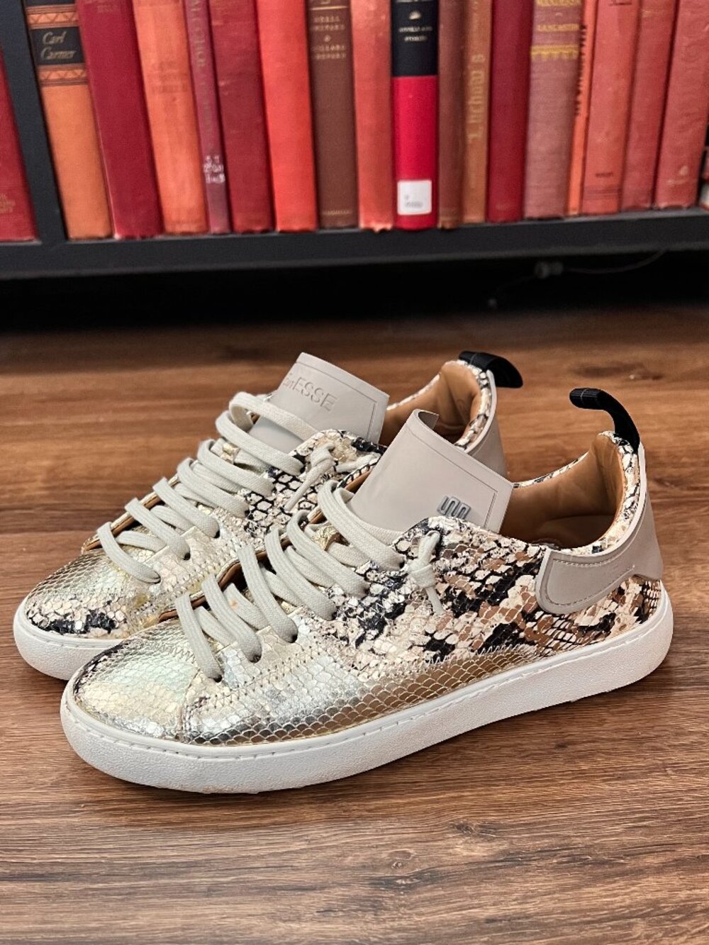 Esseutesse City Sneakers Italian Luxury Snakeskin Python Gold Sz 38 (8-8.5)